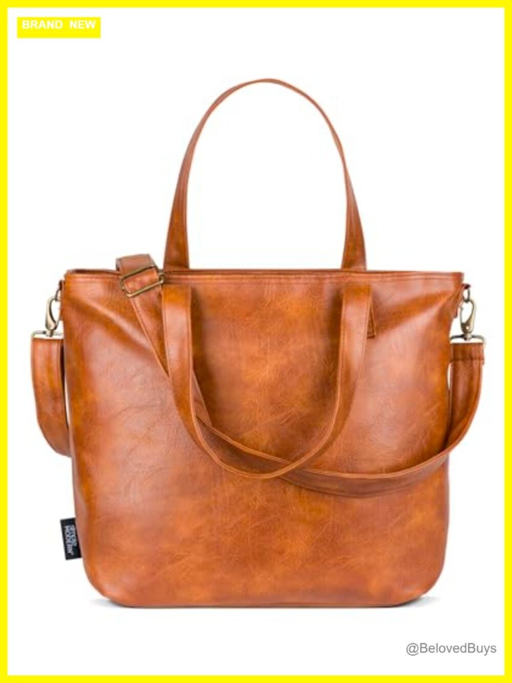 Vegan Leather Tote Bag with Crossbody Strap Laptop Sleeve